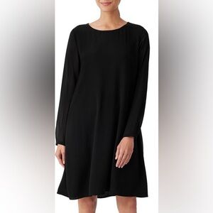Eileen Fisher Women’s Black Oversized Scoop neck Silk Midi Dress size XXS